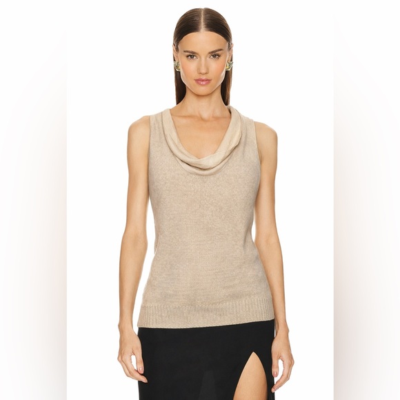 BLACK LABEL Derek Lam CASHMERE SILK Scowl cream beige knit Sweater Vest top Sm